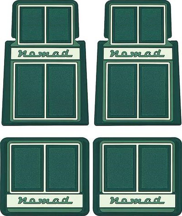 M55125 1955-57 Chevy Nomad; Custom Carpet Floor Mats; Dark Green / Green / Ivory; 4 Piece Set