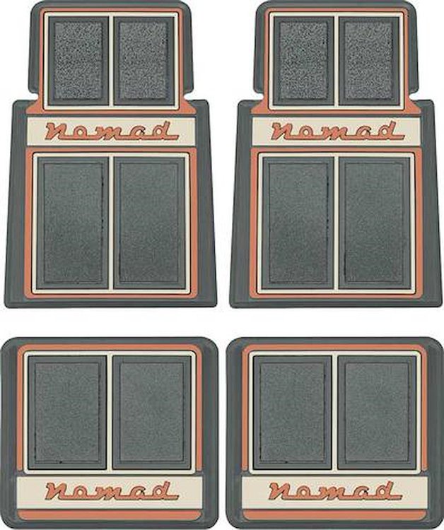 M55127 1955-57 Chevy Nomad; Custom Carpet Floor Mats; Gray / Coral / Beige; 4 Piece Set
