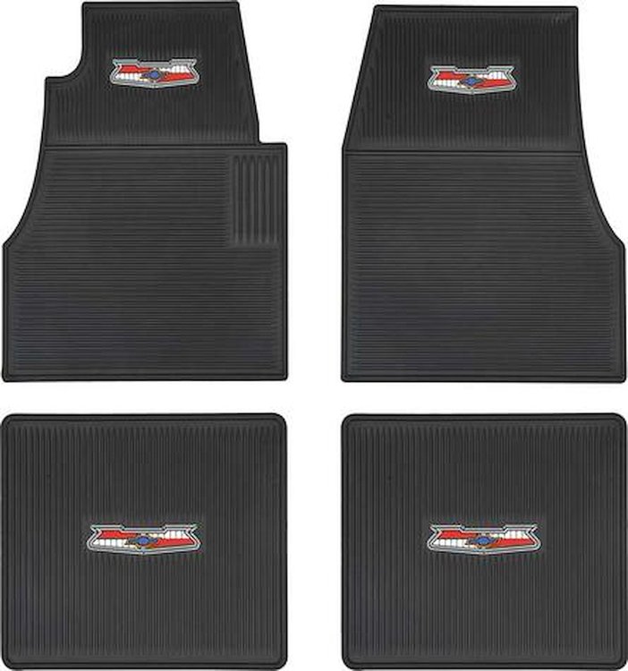 M55201 Ribbed Rubber Floor Mat Set for 1955-1957 Chevrolet Bel Air [With "Chevrolet" Crest, Black]
