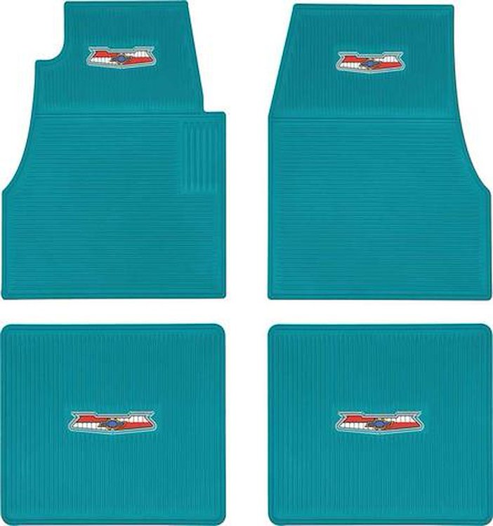 Rubber Floor Mat Set for 1955-1957 Chevy Bel Air, Nomad, 150 & 210 Series [Turquoise, Ribbed]