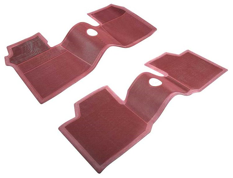 M61002 Bow Tie Rubber Floor Mat Set 1961-64 Impala, Bel Air, Biscayne; w/o Console; Red; Front/Rear