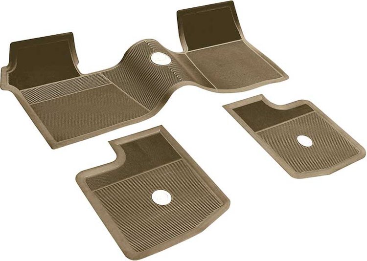 M63017 Bow Tie Rubber Floor Mat Set 1963-64 Impala, Bel Air, Biscayne; w/o Console; Fawn; Front & Rear