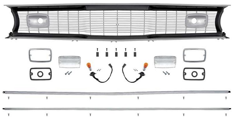 MA3001 Grill Kit 1970-72 Plymouth; Valiant, Duster, Scamp; Black Surround; With Silver Grill Bars