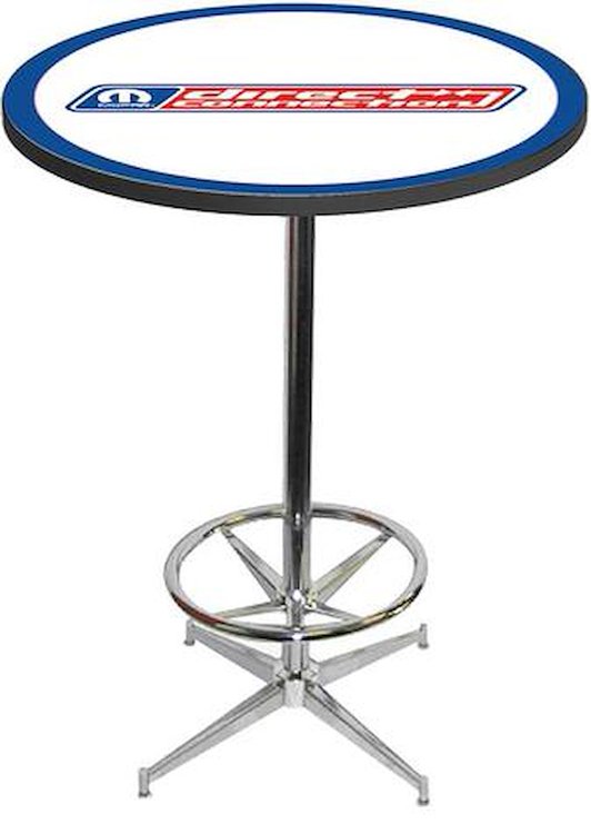 MD673119 Mopar 340 Direct Connection Logo Pub Table w/ Chrome Base & Foot Rest