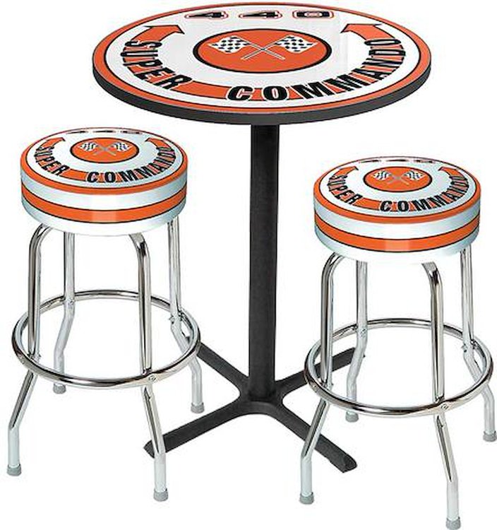 MD67509 Table & Stool Set; Mopar 440 Super Commando Logo; Black Based Table With Chrome Stools (3-Pc)