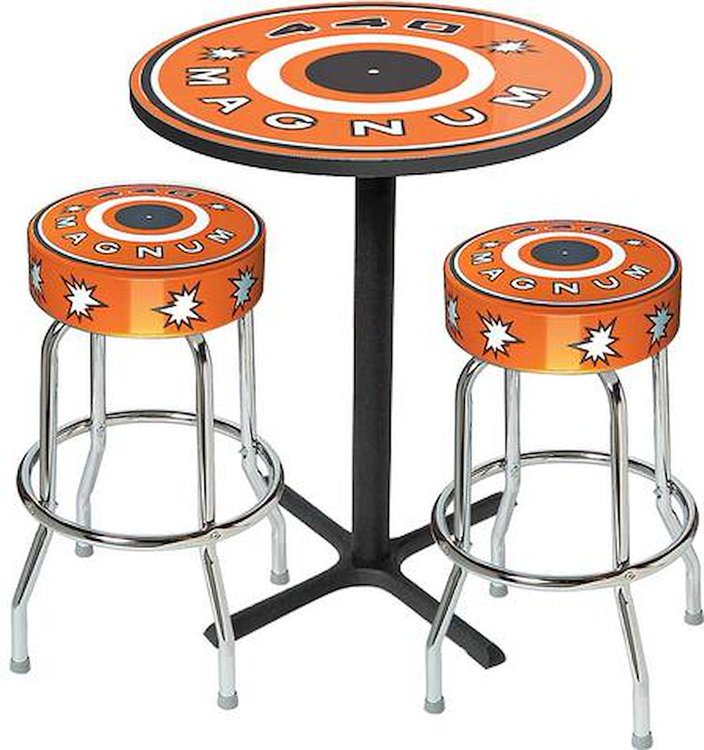 MD67511 Table & Stool Set; Mopar 440 Magnum Logo; Black Based Table With Chrome Stools (3-Pc)