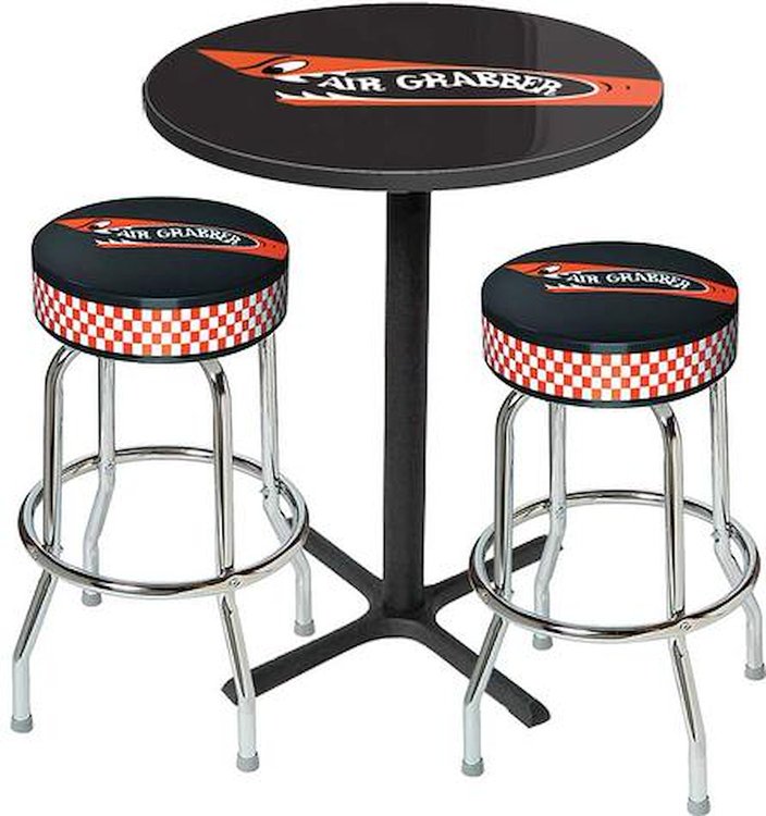 MD67514 Table & Stool Set; Mopar Air Grabber Logo; Black Based Table With Chrome Stools (3-Pc); Style 14
