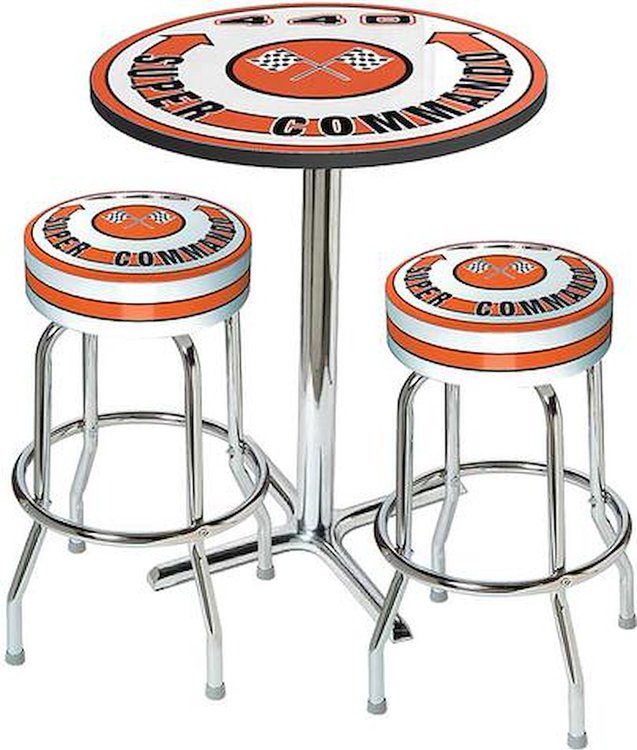 Table / Stool Set - Mopar 440 Super Commando Logo - Chrome Based Table W/O Foot Rest / 2 Stools