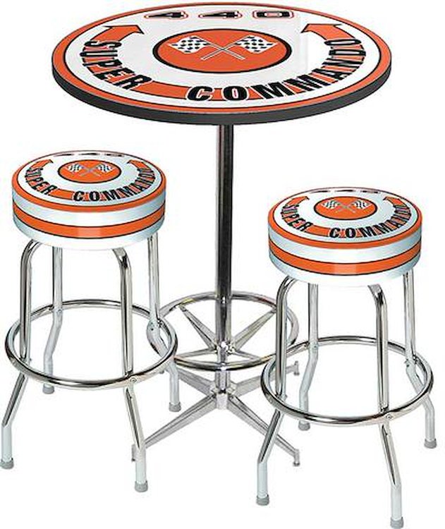 MD67709 Chrome Base Table Table & Stool Set; Mopar 440 Super Commando; With Foot Rest & 2 Stools; Style 9