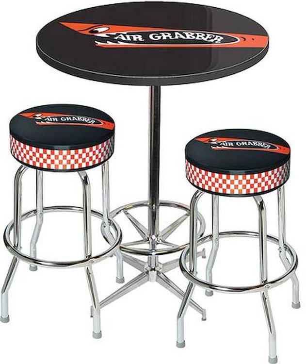 MD67714 Table & Stool Set; Mopar Air Grabber Logo; Chrome Based Table With Foot Rest & 2 Chrome Stools