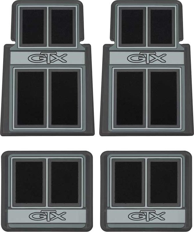 MD690401 1967-1971 Plymouth GTX; Carpet Floor Mat Set; with in.GTX in. Logo; Black; 4 Piece Set