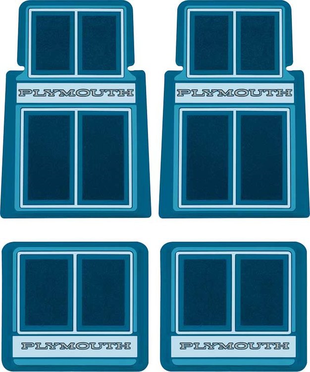 MD690607 1960-1976 Plymouth; Custom Carpeted Floor Mat Set; in.Plymouth in. Logo; Blue; 4 Piece Set