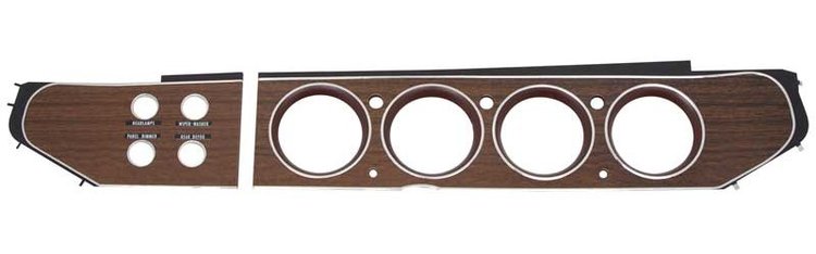 ME1484 1970-71 Dodge, Plymouth; Woodgrain Rallye Gauge and Switch Panel Bezel Set; Hardtop; 4 Switch