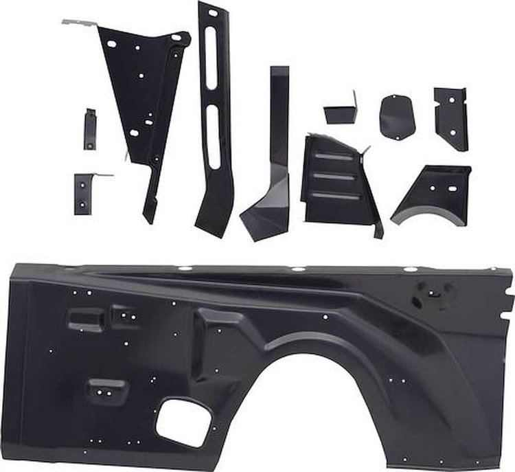 ME861031 1970-74 Barracuda, Cuda, Challenger; Inner Fender Apron Set; 12 Piece Set; Passenger Side