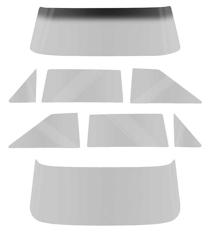 NR801Y 1962-65 Chevy II/Nova 2 Door Hardtop, Glass Set (8 Piece), Smoke Gray Tinted
