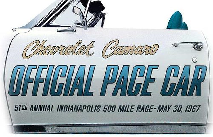 PC012-Door Decal Set 1967 Camaro; Indianapolis 500 Pace Car