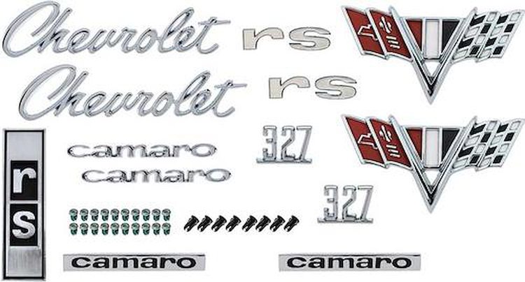 R1070 1967 Camaro Rally Sport; Exterior Emblem Kit; with 327 Engine