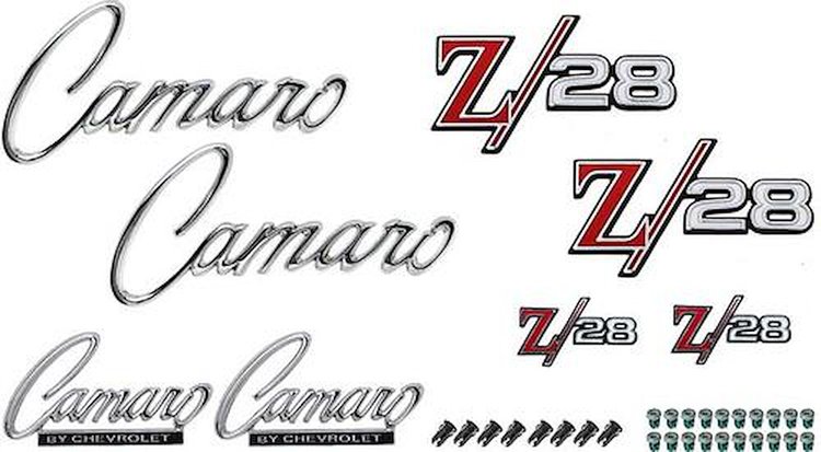 R1089 1969 Camaro Z28 Exterior Emblem Kit; w/o Cowl Hood, w/o RS Option