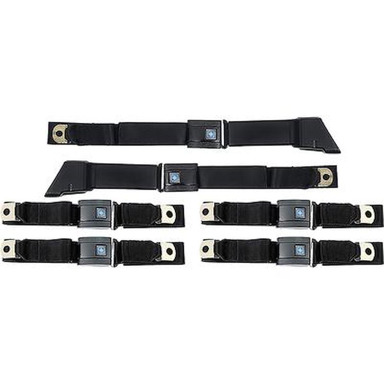 R198 1967-72; Chevrolet / GMC Suburban; Seat Belt Set; Retractable RH and LH; Non-Retractable Center; 6-Pcs