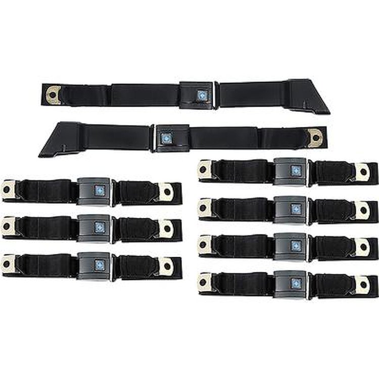 R199 1967-72; Chevrolet / GMC Suburban; Seat Belt Set; Retractable RH and LH; Non-Retractable Center; 9-Pcs