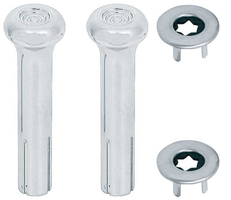 R2591 1973-88 GM, Door Lock Knob Kit, Plastic, Smooth Chrome Knobs, With Wide Ferrules