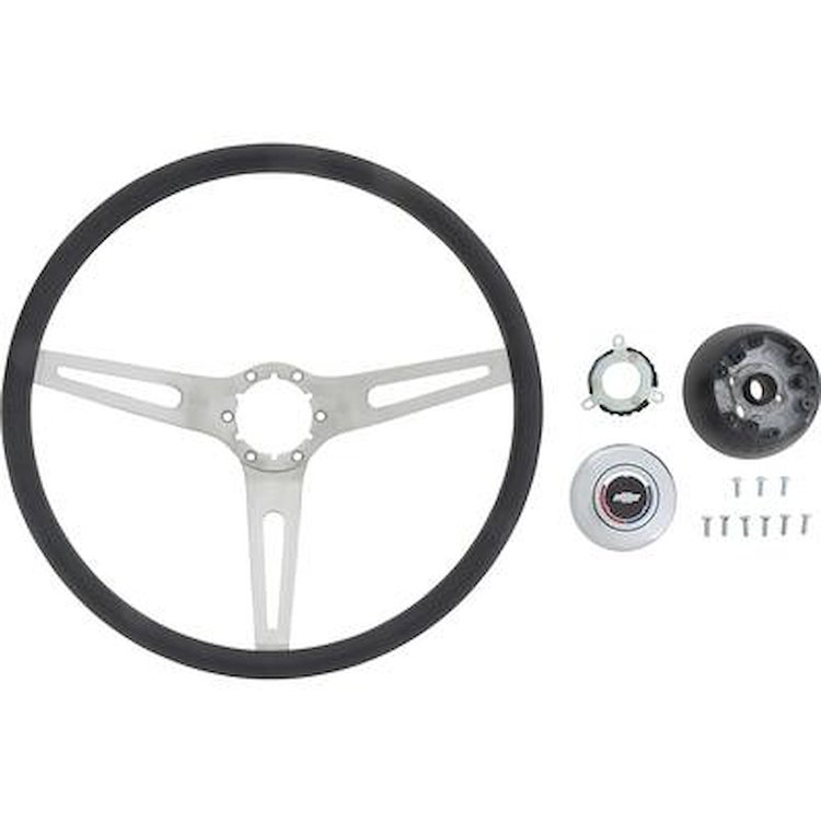 R301181 1973-91 Chevrolet/GMC; Comfort Grip Cushioned Steering Wheel Kit; 3-Spoke; Silver Spokes; Black Grip