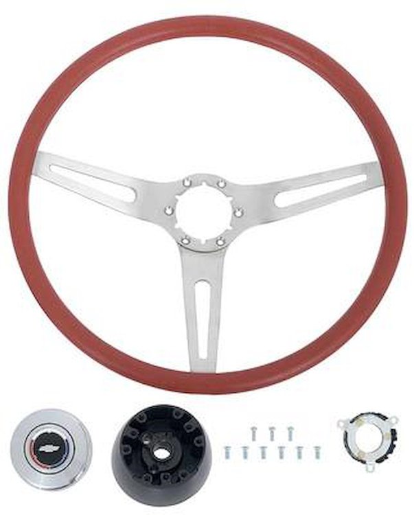 R301183 1973-91 Chevrolet, GMC; Comfort Grip Cushioned Steering Wheel Kit; 3-Spoke; Silver Spokes; Red Grip