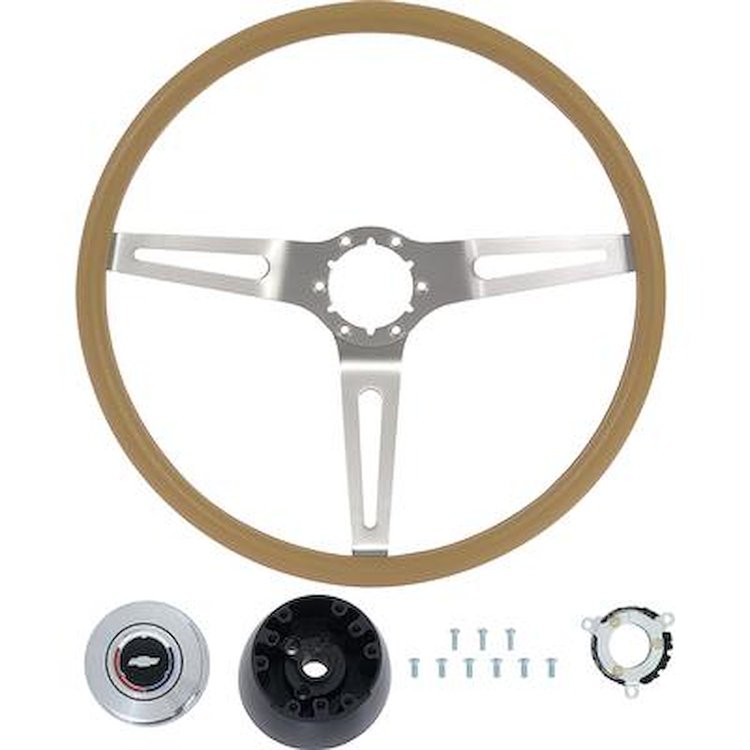 R301184 1973-91 Chevrolet GMC; Comfort Grip Cushioned Steering Wheel Kit; 3-Spoke; Silver Spokes; Saddle