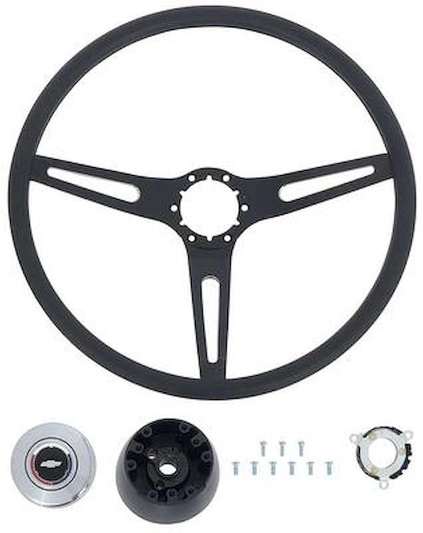 R301191 1969-72 GM; Comfort Grip Cushioned Steering Wheel Kit; 3-Spoke; Black Spokes; Black Grip