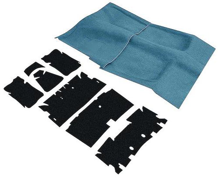 R3303 1974-75 Camaro, Firebird Molded Carpet and Underlay Set; Blue; with Auto Trans