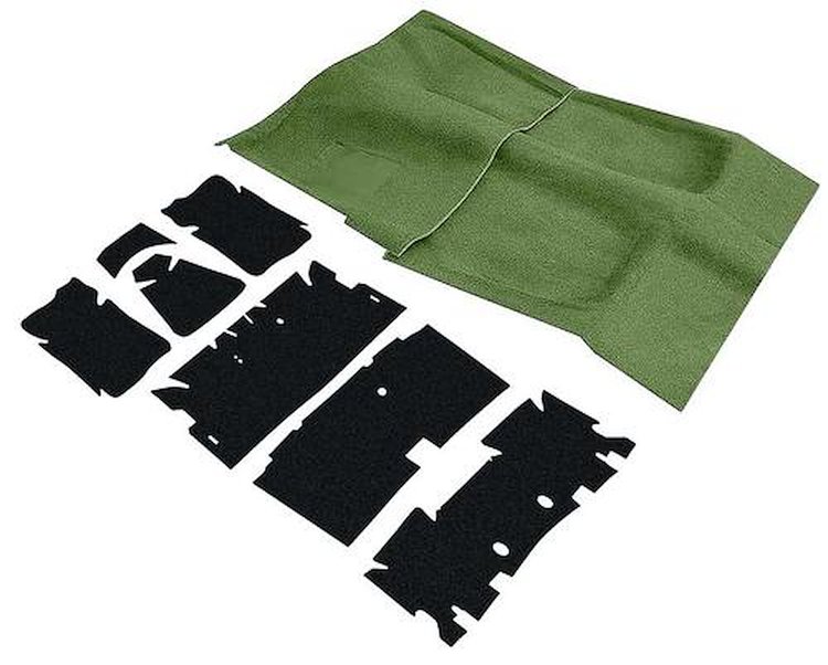 R3348 1974-75 Camaro, Firebird Molded Carpet and Underlay Set; Willow Green; with Automatic Transmission