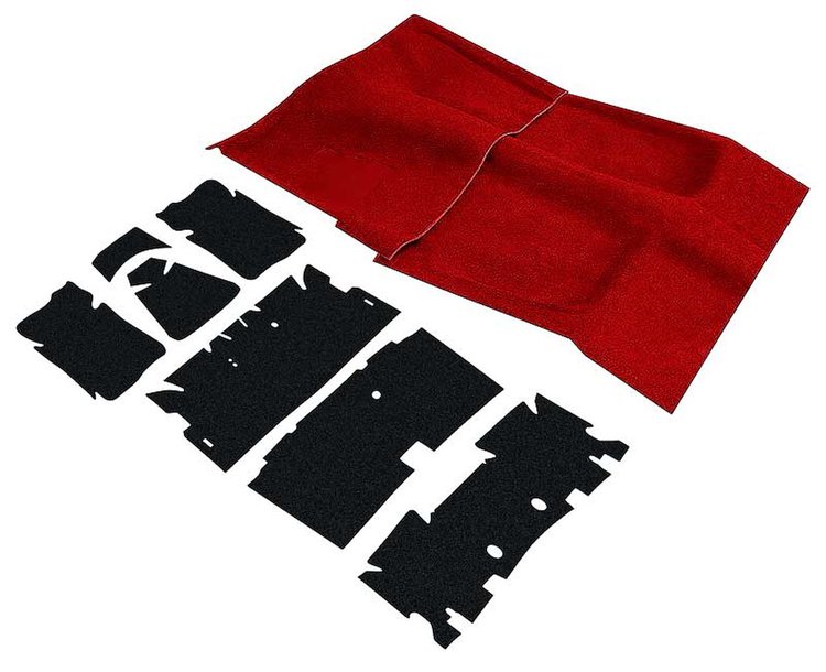 R3377 1974-75 Camaro, Firebird Molded Carpet and Underlay Set; Flame Red; with Automatic Transmission