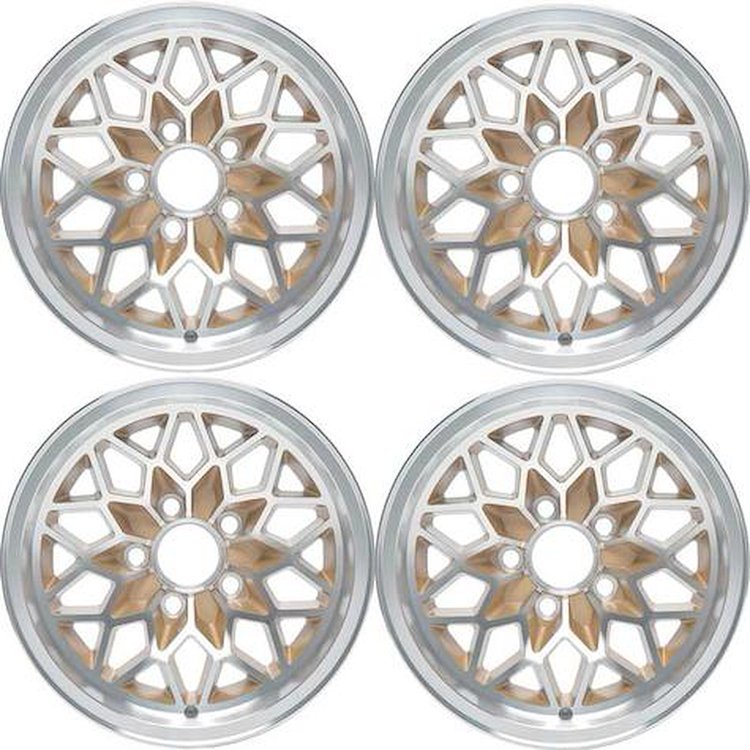 R4414 Snowflake Wheel Set 1970-81 Pontiac Trans Am; 17" X 9"; Gold; 5-1/8" Backspacing; 4 Wheel Set