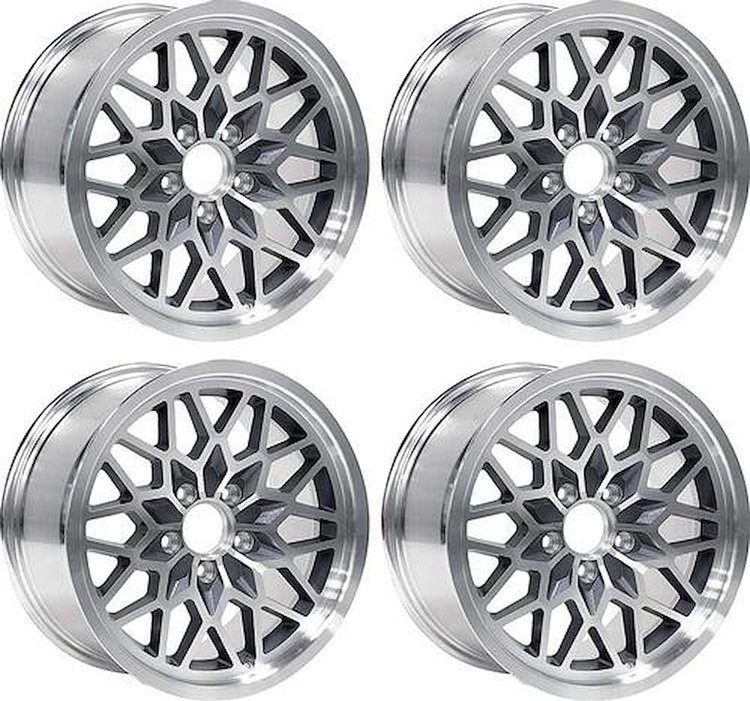 R4431 Snowflake Wheel Pontiac; Set Of 4; 17" X 9"; 5 x 4-3/4" Lug Pattern; 5-1/8" Backspacing; Gunmetal