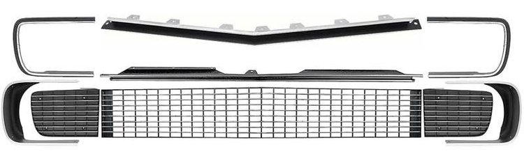 R50273C Stage 3 Grille Kit 1967-68 Camaro RS; Grille, Moldings, Bezels, And Door Covers; Black And Chrome