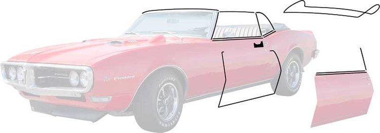 R5103 1968-69 Chevrolet Camaro/Pontiac Firebird; Convertible Weatherstrip Kit; With Reproduction Style Window Felts; Flat Chrome
