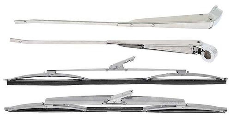 R872 1968-79 Nova/X-Body Wiper Arm And Blade Set; Stainless Steel; 16 in. Aero Style