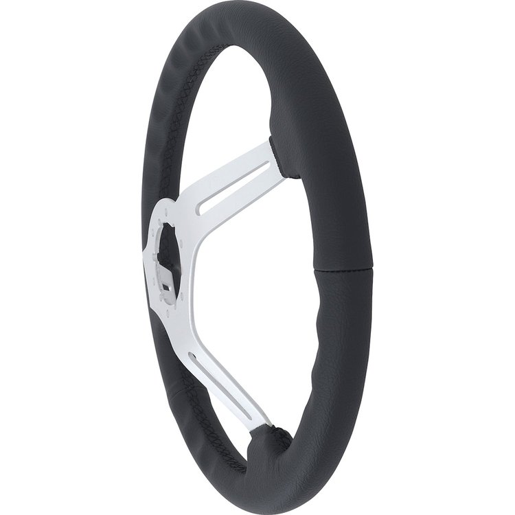 ST3014 Padded Leather Steering Wheel, 14" Diameter, 6-Bolt, Brushed Aluminum Center Spokes, Black Leather Grip