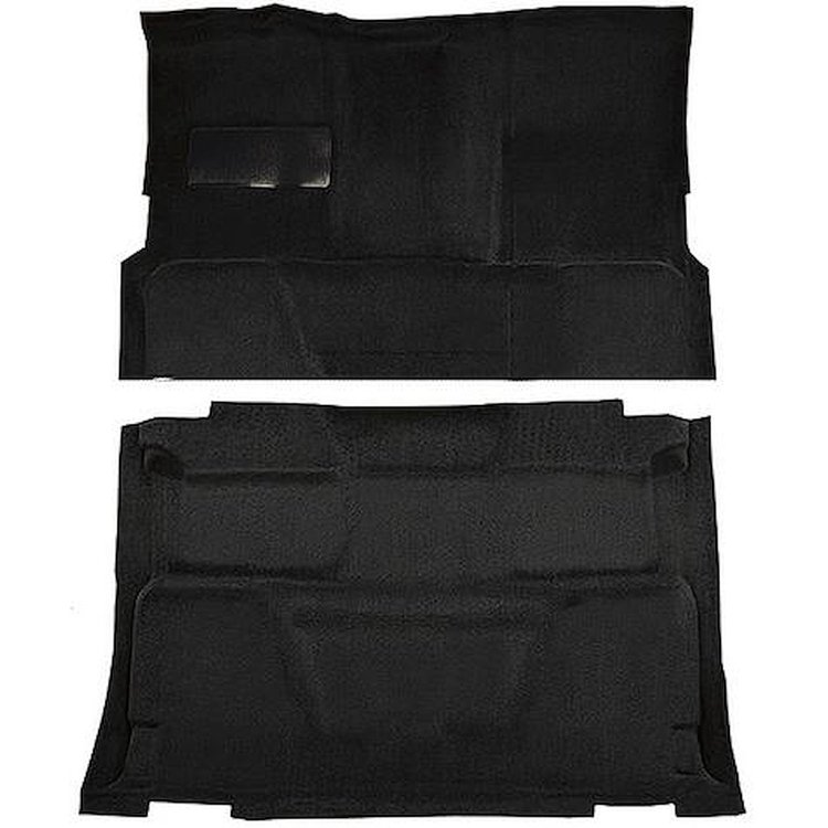 T1197701 1973-74 Chevrolet, GMC Pickup; Crew Cab; Molded Carpet Kit; Loop; Standard Backing; Floor Shift; 4-Speed; 2WD; Black