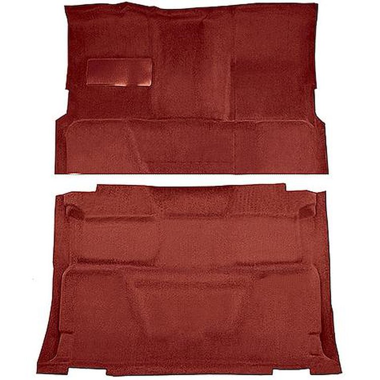 T1197702 1973-74 Chevrolet, GMC Pickup; Crew Cab; Molded Carpet Kit; Loop; Standard Backing; Floor Shift; 4-Speed; 2WD; Red