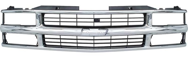 T70057 1994-2000 Chevy Pickup, Blazer, Tahoe, Suburban; Front Grill; For Dual Composite Headlamps; Chrome