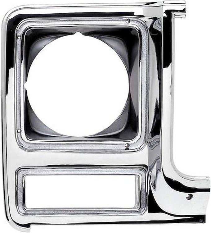 T70065 1979-80 Chevrolet; GMC; Pickup; Blazer; Jimmy; Suburban; Headlamp Bezel; Chrome and Dark Argent Silver; RH; Vehicles with