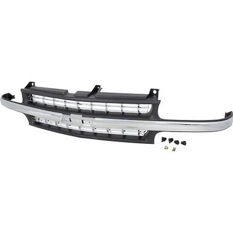 T70456 1999-06 Chevrolet Truck; Front Grill; Chrome Shell; with Black Insert