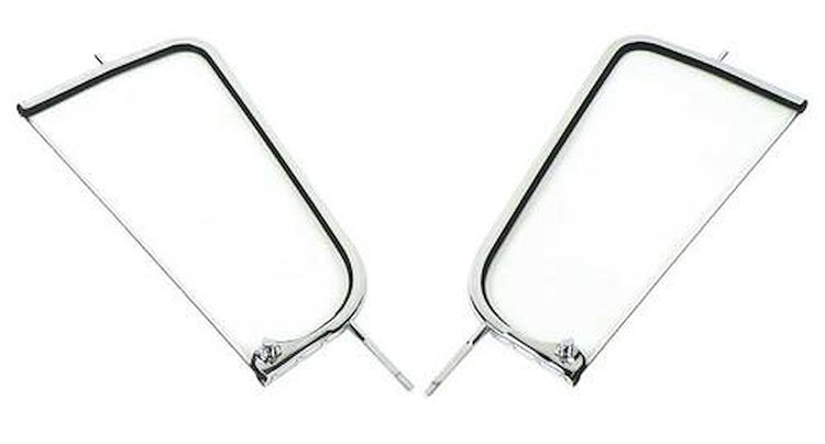 T70487C Vent Glass and Chrome Frame 1955-1959 Chevy, GMC Truck; Clear Glass; LH and RH; Pair