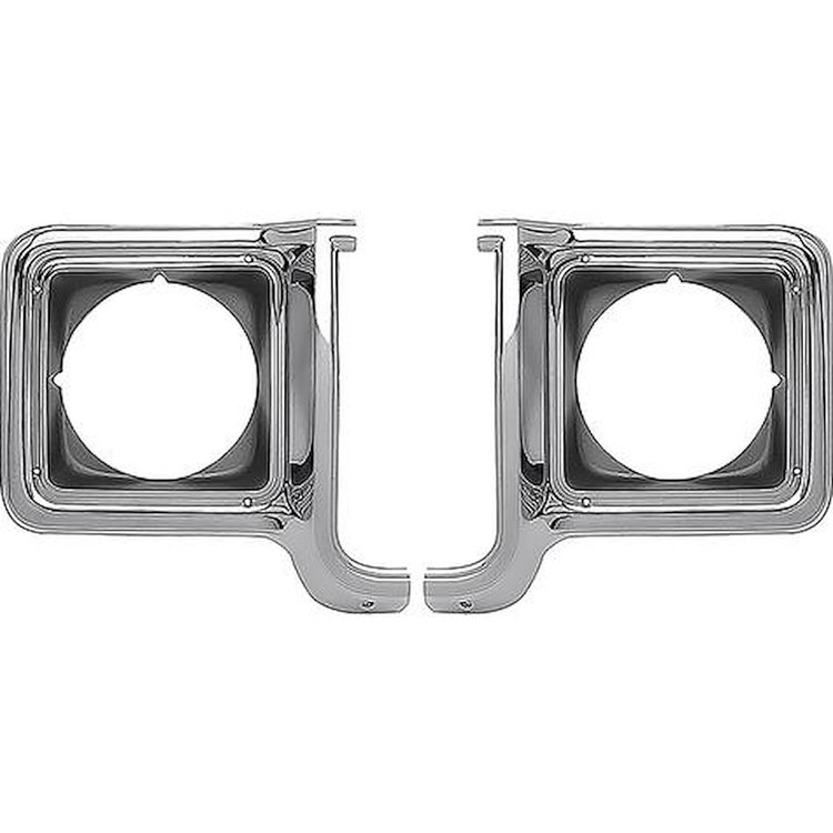 T71142 1973-78 Chevrolet/GMC; Pickup; Blazer; Jimmy; Suburban; Headlamp Bezels; Chrome and Dark Argent Silver; LH and RH