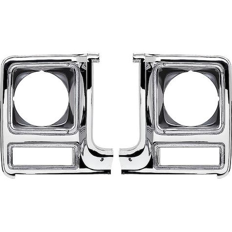 T71143 1979-80 Chevrolet; GMC; Pickup; Blazer; Jimmy; Suburban; Headlamp Bezels; Chrome and Dark Argent Silver; LH and RH; Vehic