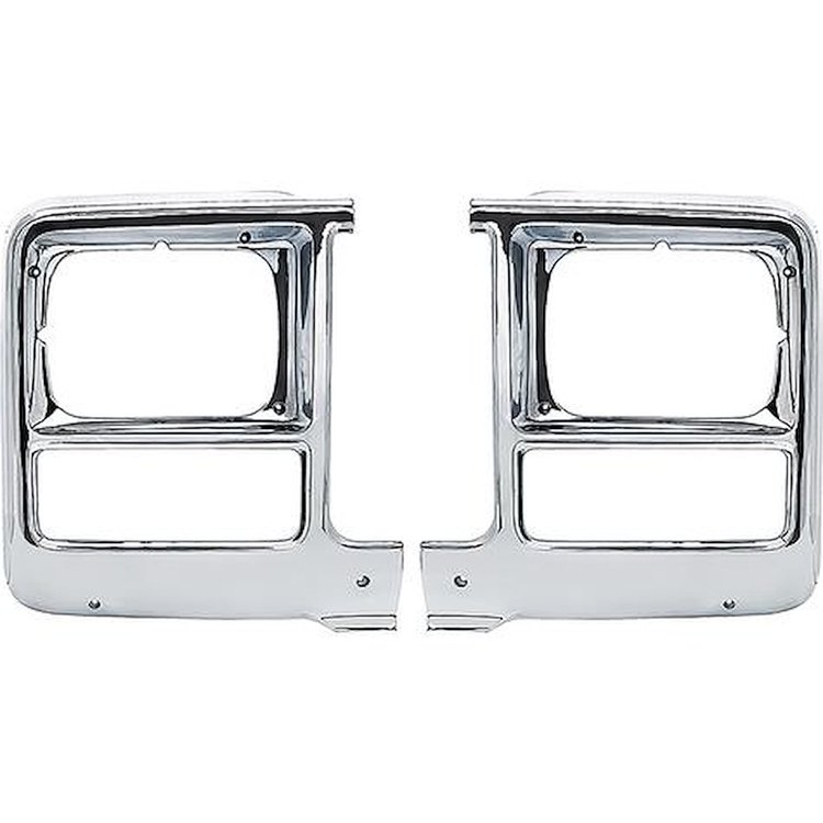 T71144 1979-80 Chevrolet; GMC; Pickup; Blazer; Jimmy; Suburban; Headlamp Bezels; Chrome; LH and RH; Vehicles with Rectangle Head