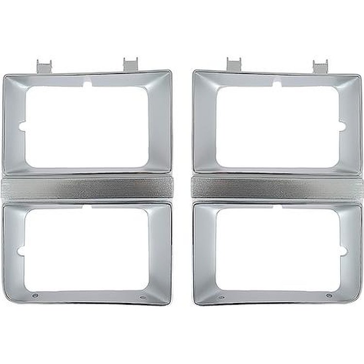 T71145 1981-82 Chevrolet; GMC; Pickup; Blazer; Jimmy; Suburban; Headlamp Bezels; Dual Headlamp; Chrome and Argent Silver; LH and