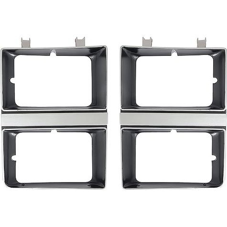 T71146 Dual Headlamp Bezels for 1983-1984 GMC Truck, Jimmy, Suburban [Argent Silver and Dark Gray Metallic, Left and Right]