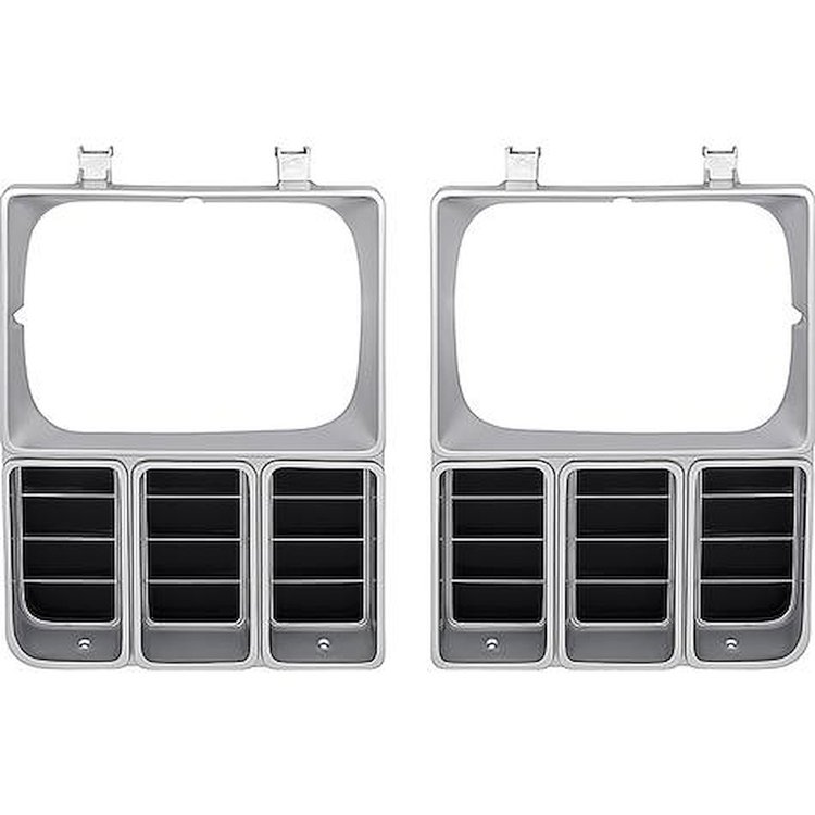 T71147 1981-82 Chevrolet; Pickup; Blazer; Suburban; Headlamp Bezels; Single Headlamp; Argent Silver and Black; LH and RH